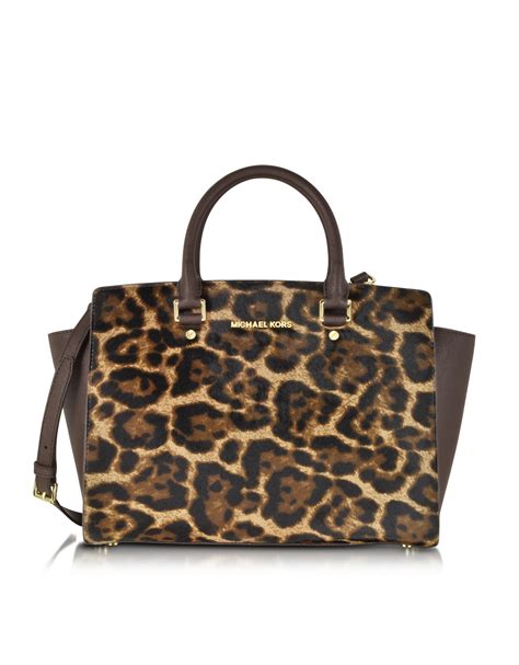 michael kors bookbag leopard|Michael Kors calf hair bag.